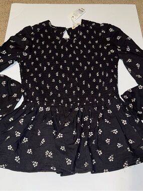 Marine Layer Black Floral Smocked Peplum Tunic